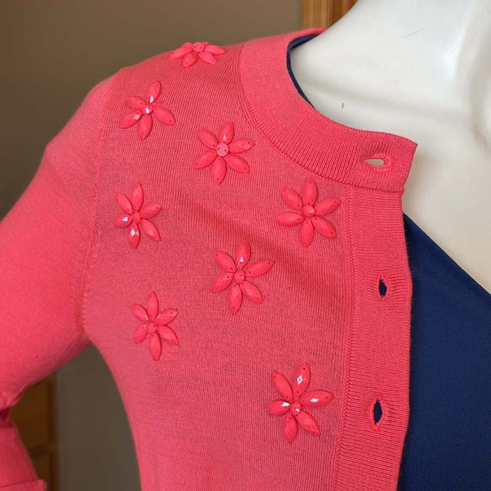 Women's Kate Spade Coral beaded Cardigan Sweater medium - Picture 3 of 12